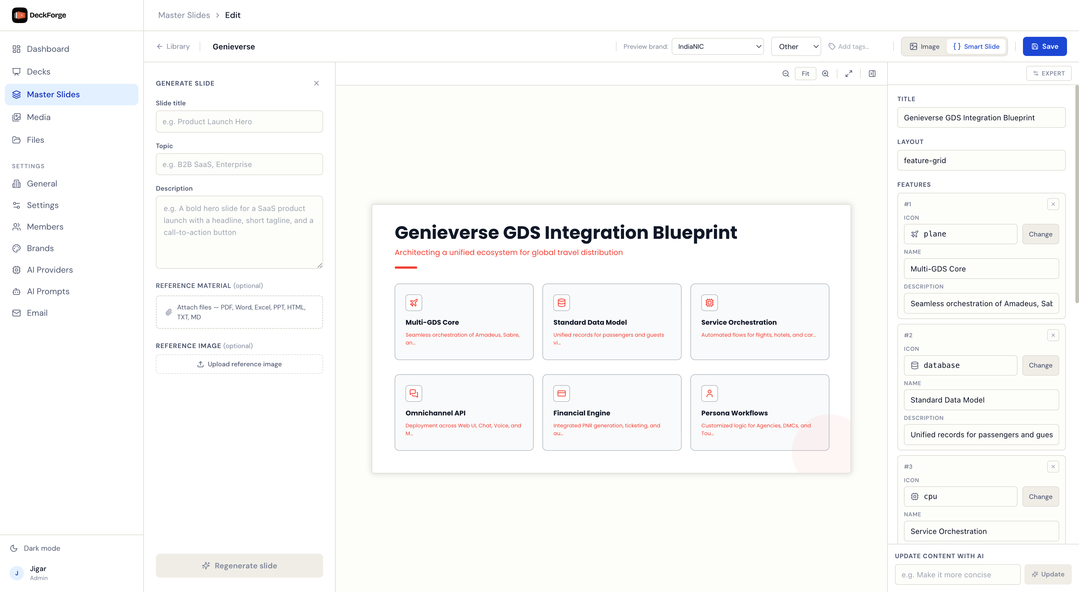 DeckForge AI slide generation — describe a slide and DeckForge builds it on-brand